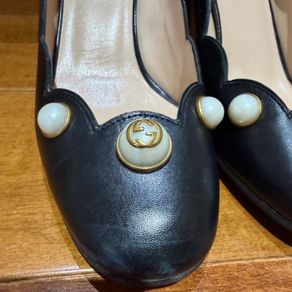 Gucci leather pumps black size 37.5 (7-7.5) scalloped, black - Picture 3 of 8